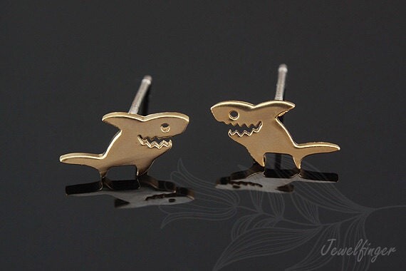 H891-1Pair/10Pairs, Matt Gold Plated 10.26mm Shark Post Earring, Ear Post, Wholesale Jewelry Finding, Earrings