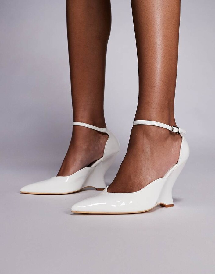 Public Desire Mannequin wedge heel pointed toe shoes in white patent