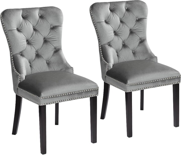 55 Downing Street Annabelle Tufted Gray Velvet Dining Chairs Set of 2