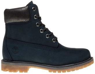 Timberland New Womens Metallic Blue 6` Premium Nubuck Boots Ankle Lace Up