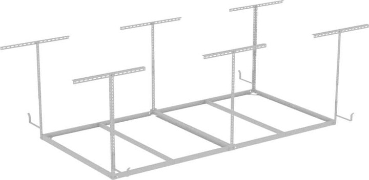 OHK Frame-Only Series 48 in. W x 96 in. D x 22-40 in. H White Ceiling Mounted Overhead Garage Storage Rack with Hooks