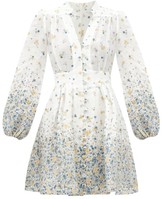 Thumbnail for your product : Zimmermann Carnaby Floral-print V-neck Linen Mini Dress - Blue Print