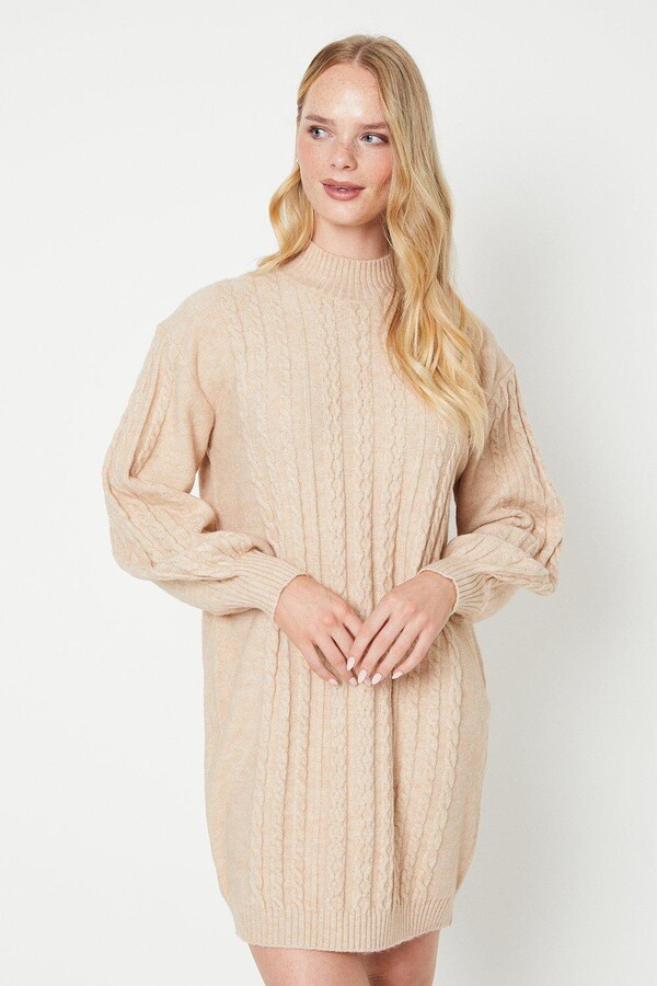 Chunky Cable Knit Oversized Jumper Dress Chunky Knit Roll Neck
