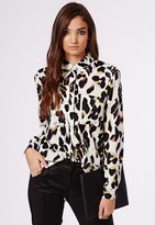 Thumbnail for your product : Missguided Kayna Leopard Print Oversized Shirt Cream