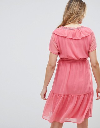 Mama Licious Mamalicious frill mini tea dress in pink