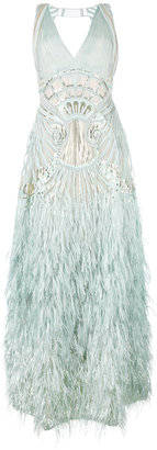 Alberta Ferretti feather effect sheer gown - women - Silk/Polyamide/Polyester/other fibers - 40