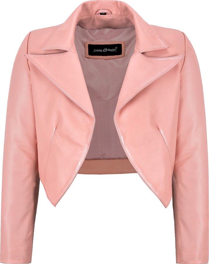 Carrie CH Hoxton Women Baby Pink Cropped Jacket Real Leather Shrug Slim-fit  Bolero Open Blazer 5650 (12) - ShopStyle
