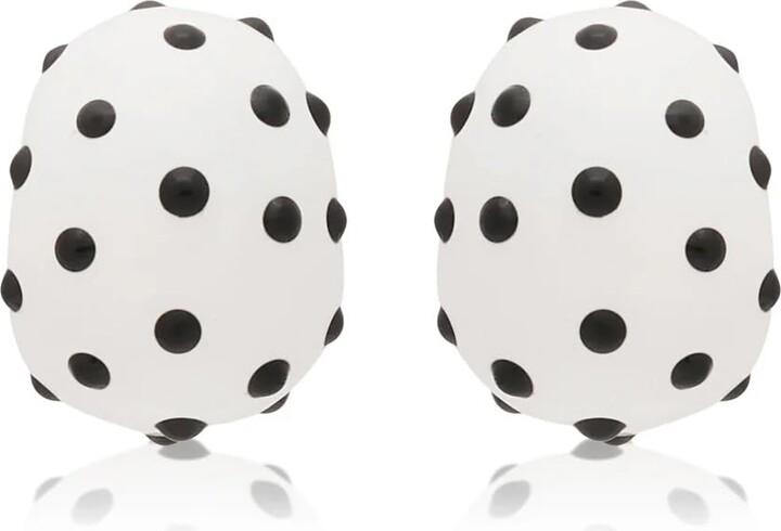 Kenneth Jay Lane Black & White Clip-On Earrings with Polka Dots (White with Black Dots)