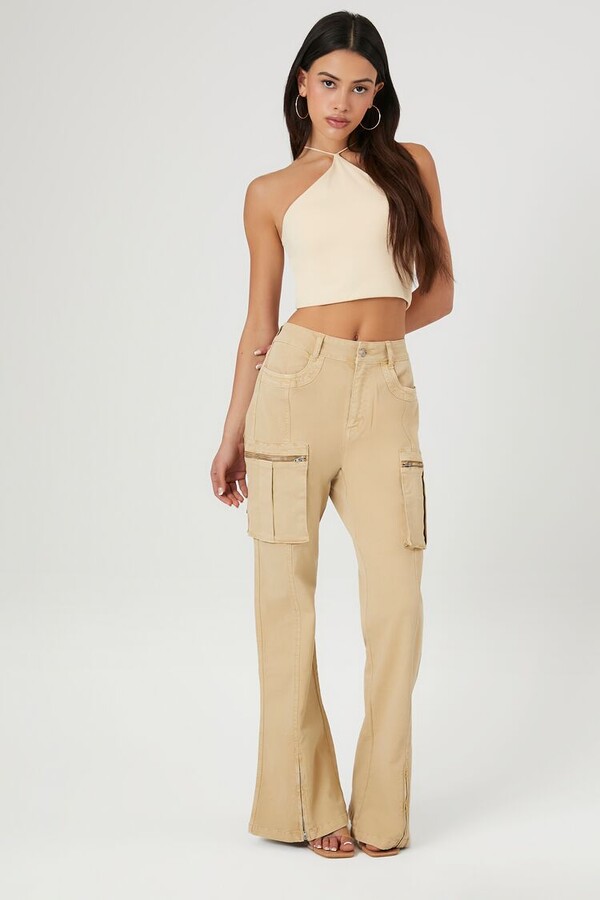 Forever 21 Women's Zippered Twill Flare Cargo Pants in Warm Sand Small -  ShopStyle