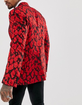 ASOS Edition EDITION slim blazer with red leopard jacquard