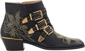black ankle boots with gold studs