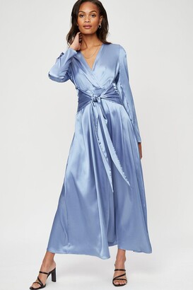 Dorothy Perkins Womens Blue Knot Front Satin Midi Dress