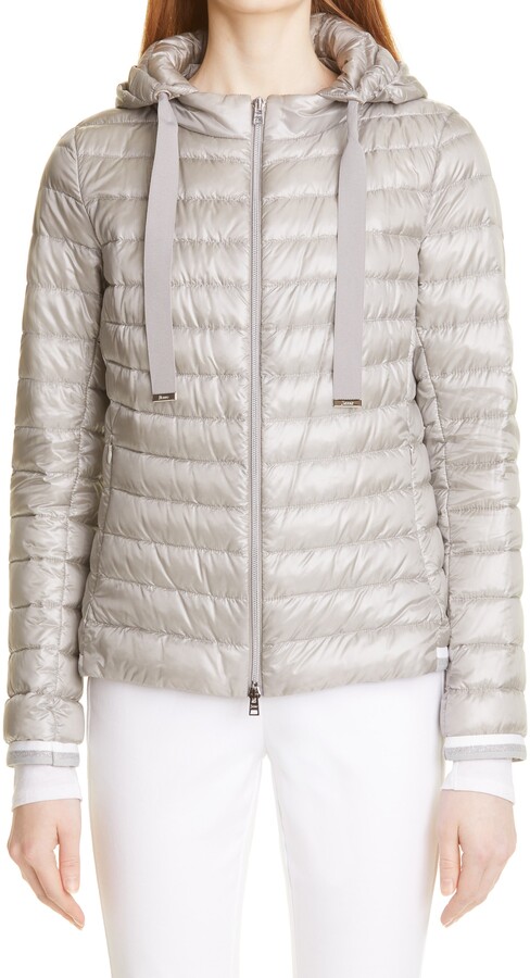XQS Women Winter Warm Metallic Long Sleeve Hooded Puffer Down Jacket 