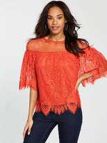 Thumbnail for your product : Very Spot Mesh Lace Top - Orange