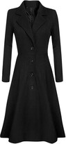 Thumbnail for your product : Lazzboy Women Lazzboy Trench Coat Womens Dress Jacket Felt Duffle Solid Lapel Casual Pleated Tunic Buttons Elegant Long Cardigan Parka Outwear Black