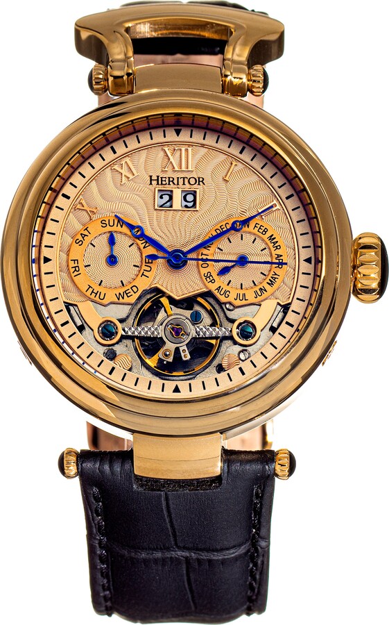 Heritor Automatic Ganzi Semi-Skeleton Leather-Band Watch