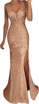 Thumbnail for your product : Moent Women's Casual Dress Women Sequin Prom Party Ball Gown Sexy Gold Evening Bridesmaid V Neck Long Dress Occasion Dresses for Women(Gold-XL)