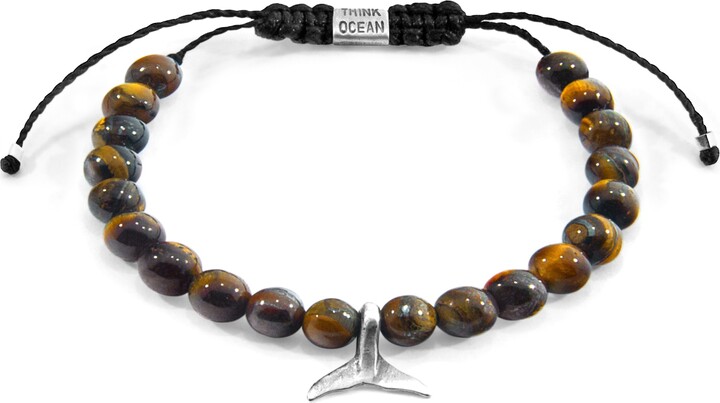 Anchor & Crew Brown Tigers Eye Think Ocean Mini Whale Silver & Stone Macrame Bracelet - Women