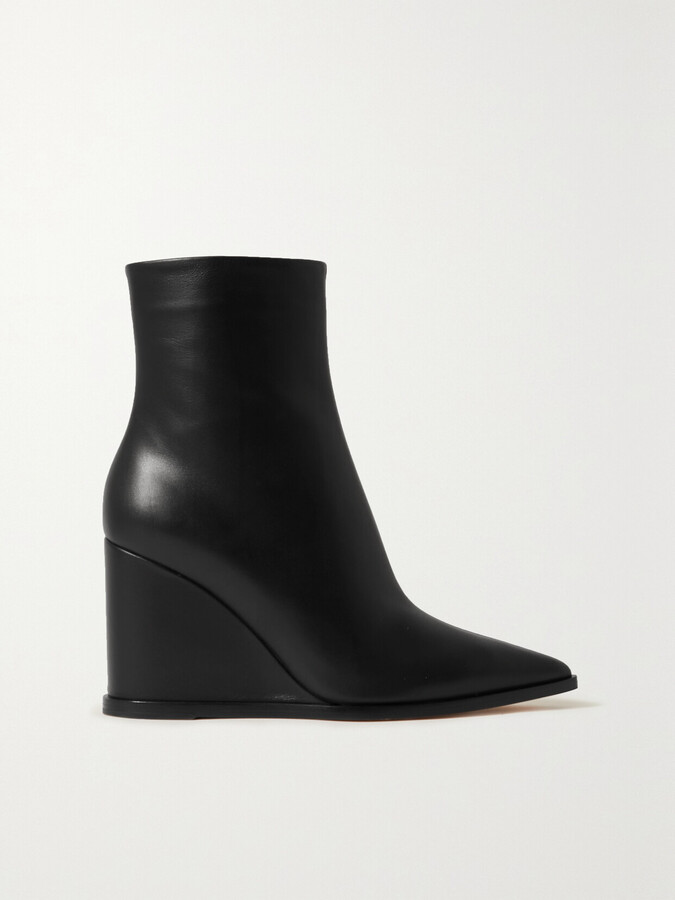 Gianvito Rossi 85 Leather Wedge Ankle Boots - Black