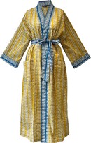 Thumbnail for your product : Lime Tree Design - Ochre And Blue Fish Cotton Full Length Kimono