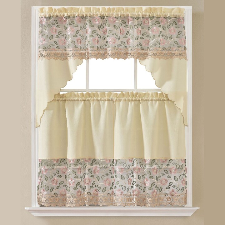 Laundry F Fityle 3pcs/set Kitchen Tier & Valance Set Window Curtain for Cafe Bedroom Bath Black 