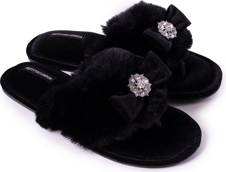 Pretty You Amelie Toe Post Slipper With Diamante In Black ShopStyle