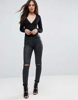 Thumbnail for your product : ASOS Tall TALL Body With Plunge Neck Long Sleeve and Thong