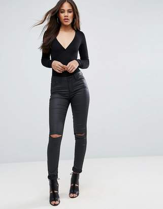 ASOS Tall TALL Body With Plunge Neck Long Sleeve and Thong