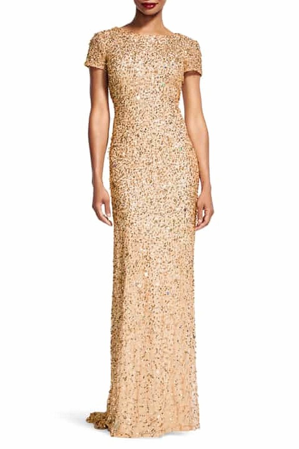 gold sequin short sleeve dress