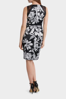 Basque Orchid Print Lace Panel Fitted Dress