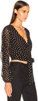 Thumbnail for your product : Nicholas Polka Dot Pintuck Wrap Top in Black | FWRD