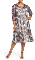 Thumbnail for your product : Komarov Plus Size Women's Print Three-Quarter Sleeve Chiffon A-Line Dress
