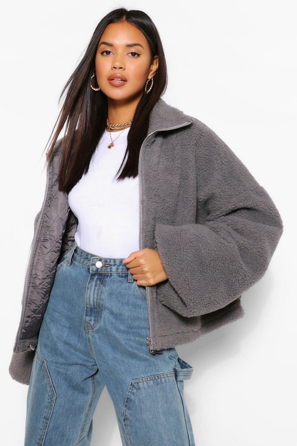 grey teddy bomber jacket