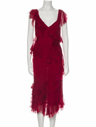 John Galliano Silk Midi Length Dress Red