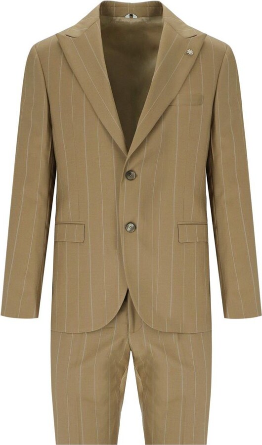 Manuel Ritz Beige Pinstripe Single-Breasted Suit