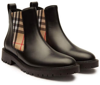 Burberry Leather Ankle Boots with Check Printed Fabric
