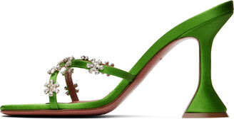 Amina Muaddi Green Lily Heeled Sandals