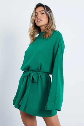 I SAW IT FIRST Emerald Green Knitted Belted Dress - ShopStyle
