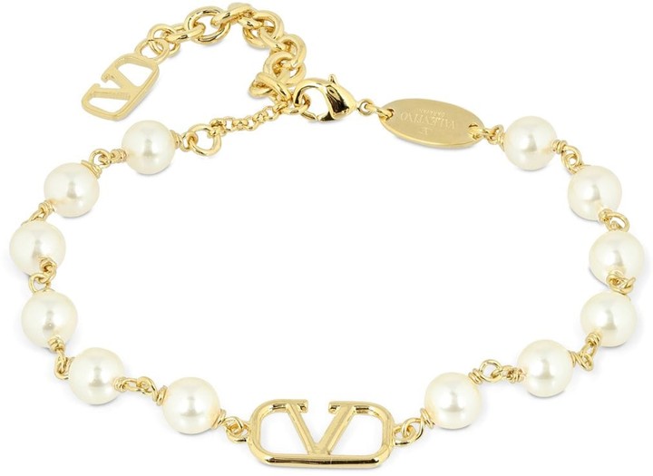 Valentino V Logo & Imitation Pearl Bracelet - ShopStyle
