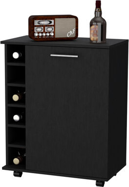 Ebern Designs Contemporary White Bar Cart With 6 Rack And Functional Style Modern Ample Work Surface