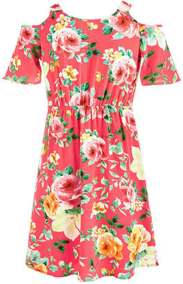 Monteau Big Girls Tropical-Print Faux-Wrap Dress