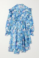 Thumbnail for your product : Balenciaga Asymmetric Ruffled Floral-print Silk-satin Dress