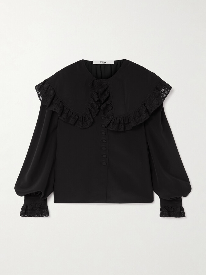 Chloé Lace-trimmed Organic Silk Blouse - Black