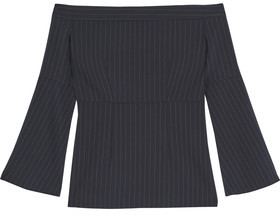 Iris and Ink Cindy Off-The-Shoulder Pinstriped Poplin Top