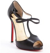 Thumbnail for your product : Christian Louboutin black leather 'Belly Nodo 120' strappy peep toe pumps
