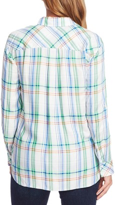 Vince Camuto Orchard Herringbone Plaid Button Front Shirt