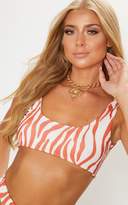 Thumbnail for your product : PrettyLittleThing Orange Abstract Stripe Print Scoop Bikini Top