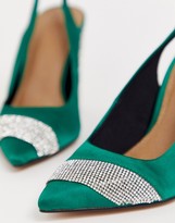 Thumbnail for your product : ASOS DESIGN Presence embellished block heeled high shoes in green satin