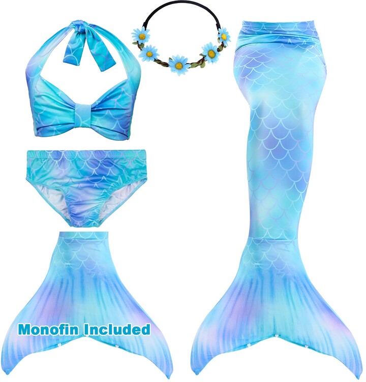 GALLDEALS Mermaid Tails for Swimming with Monofin for Girls Kids Mermaid Tail Bathing Suit