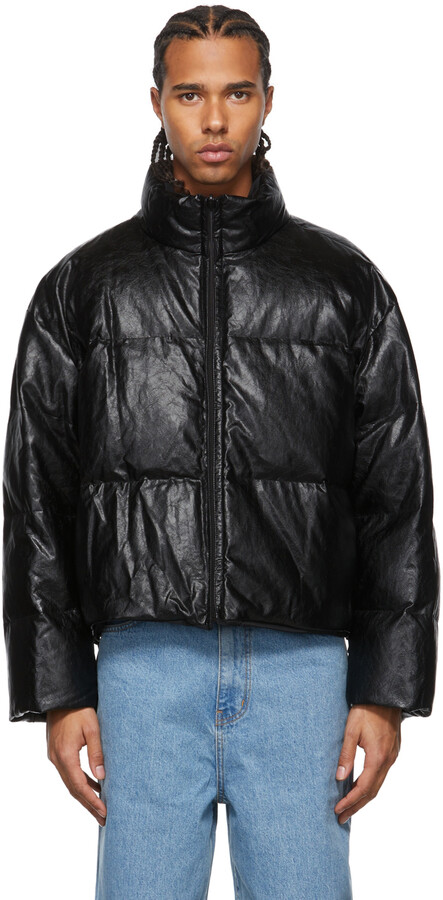 AMOMENTO Black Reversible Down Vegan Leather Puffer Jacket - ShopStyle